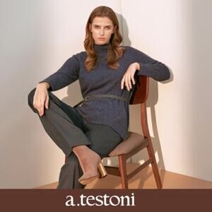 a.testoni Dark Blue Yak Mock Neck Wool Pullover Sweater